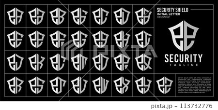 Set of technology shield lowercase letter E EE logo design 113732776