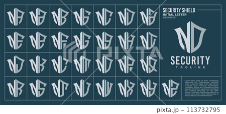 Line security shield letter N NO logo design set 113732795