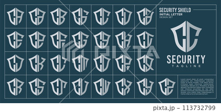 Line security shield letter C CC logo design set Line security shield letter C CC logo design set 113732799