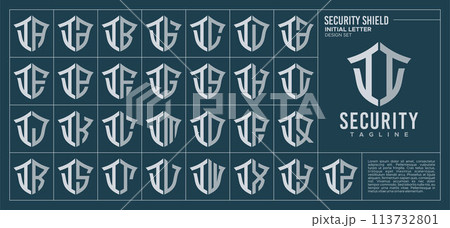 Line security shield letter I II logo design set Line security shield letter I II logo design set 113732801
