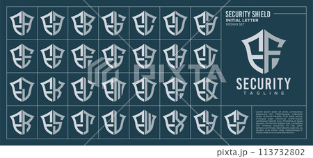 Line security shield letter F FF logo design set Line security shield letter F FF logo design set 113732802