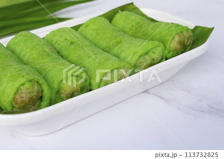Malaysia popular kuih ketayap assorted sweet dessert with coconut known. 113732825