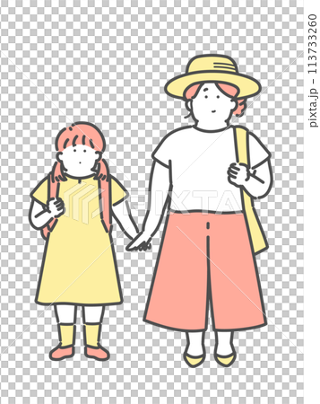 お出掛け中の親子イラスト 113733260