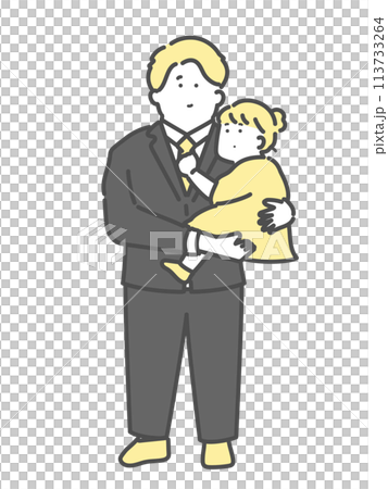 スーツを着用したパパに抱っこされる子供のイラスト 113733264