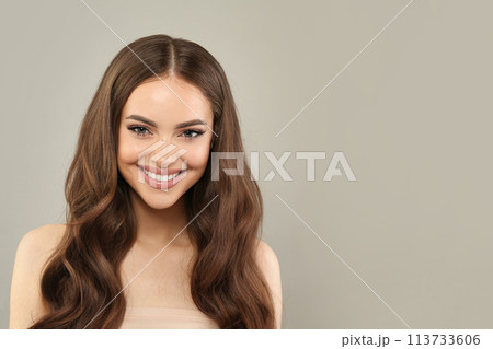 Attractive young happy woman model with natural make-up, clean healthy fresh skin Attractive young happy woman model with natural make-up, clean healthy fresh skin 113733606