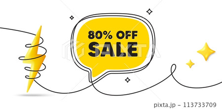 Sale 80 percent off discount. Continuous line art banner. Promotion price offer sign. Retail badge symbol. Sale speech bubble background. Wrapped 3d energy icon. Vector Sale 80 percent off discount. Continuous line art banner. Promotion price offer sign. Retail badge symbol. Sale speech bubble background. Wrapped 3d energy icon. Vector 113733709