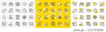 Outline Web mail, Charging time and Timer line icons pack for web with Earphones, Fitness, Face id line icon. Stop voting, Creative design, Calendar pictogram icon. Waterproof. Vector 113733808