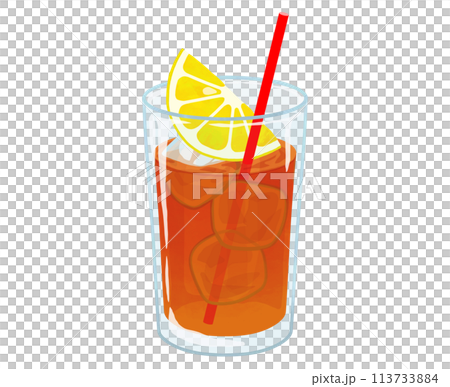 Iced lemon tea with a red straw Iced lemon tea with a red straw 113733884