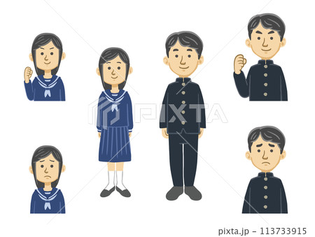 学生服を着た男女生徒セット 113733915