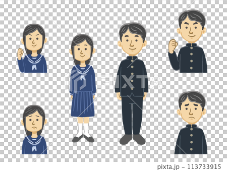 学生服を着た男女生徒セット 113733915