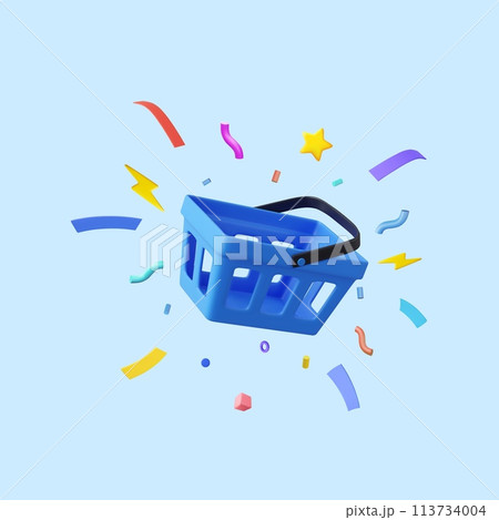 3d shopping basket with confetti 3d shopping basket with confetti 113734004