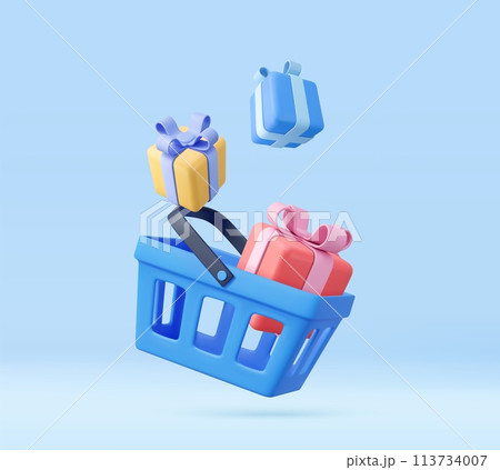 3d shopping cart and gift boxes inside 3d shopping cart and gift boxes inside 113734007