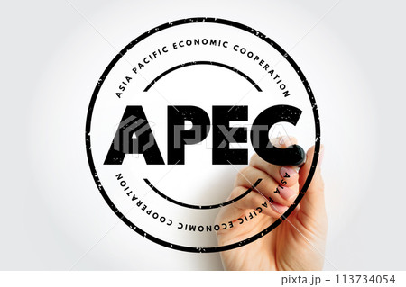 APEC Asia Pacific Economic Cooperation - inter-governmental forum for economies in the Pacific Rim that promotes free trade throughout the Asia-Pacific region, acronym text concept stamp APEC Asia Pacific Economic Cooperation - inter-governmental forum for economies in the Pacific Rim that promotes free trade throughout the Asia-Pacific region, acronym text concept stamp 113734054