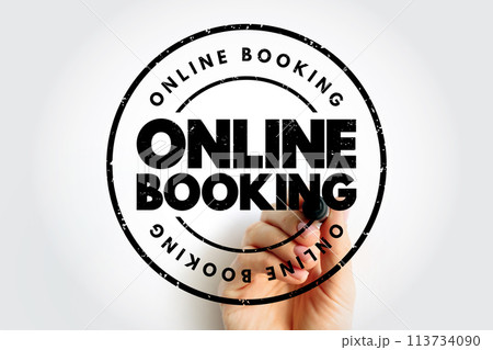 Online Booking text stamp, concept background Online Booking text stamp, concept background 113734090