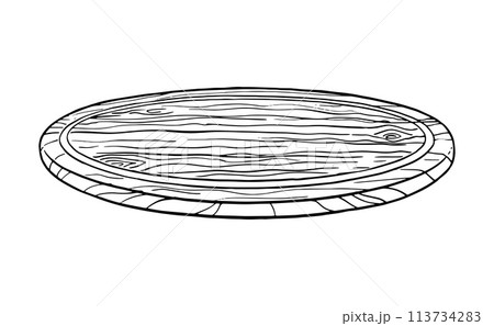 Line art illustration of round cutting board 113734283