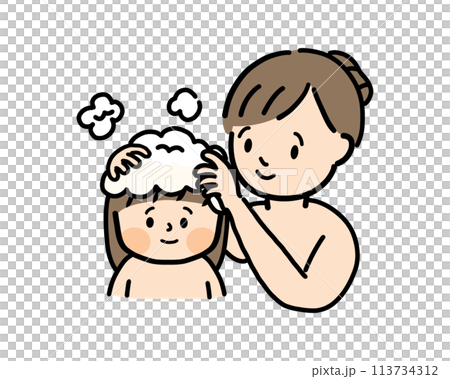 子供の髪を洗う母親 113734312