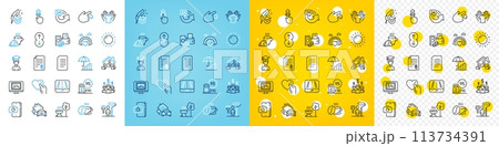 Vector icons set of Coffee cup, Sunny weather and Photo thumbnail line icons pack for web with Blood donation, Lgbt, Hold heart outline icon. Petrol station, Student, Grill pictogram. Vector Vector icons set of Coffee cup, Sunny weather and Photo thumbnail line icons pack for web with Blood donation, Lgbt, Hold heart outline icon. Petrol station, Student, Grill pictogram. Vector 113734391
