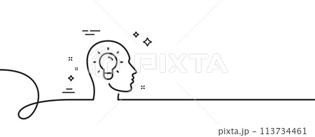 Idea head line icon. Continuous one line with curl. Lightbulb sign. Core value symbol. Idea head single outline ribbon. Loop curve pattern. Vector 113734461