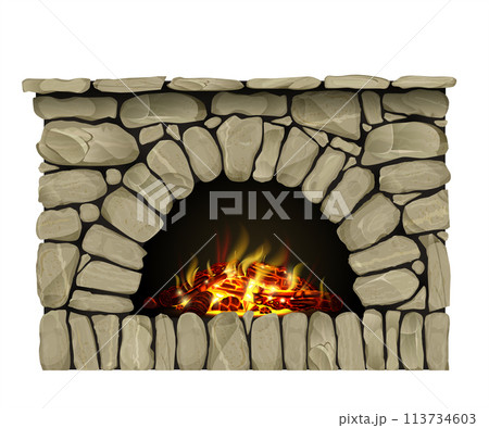 Antique stone hearth fireplace texture 113734603
