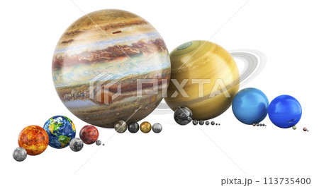 Set of Planets of Solar system with satellites. 3D rendering 113735400