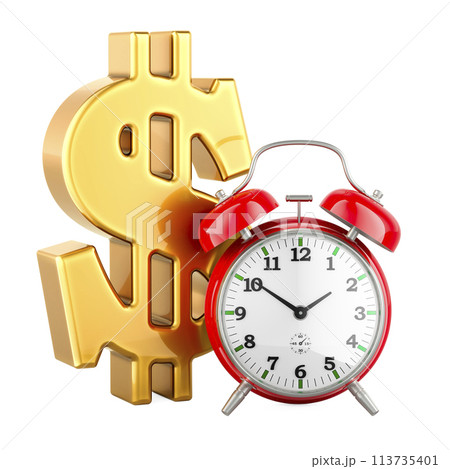 Dollar symbol with alarm clock, make money concept. 3D rendering 113735401