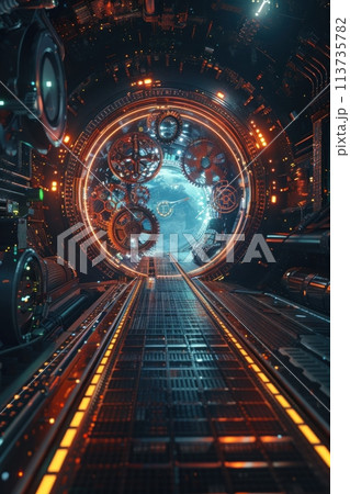 Steampunk spaceship interior 113735782