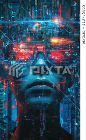 Portrait of a woman wearing a VR headset. 113735955