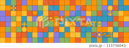 Geometric LGBT Pride mosaic banner with simple typography - pride month 2024. Vector illustration 113736043