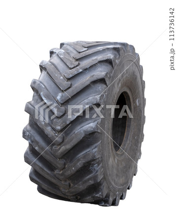 Close up of a tire with intricate tread pattern on white background Close up of a tire with intricate tread pattern on white background 113736142