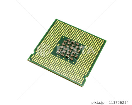 Green CPU processor chip isolated on white background 113736234