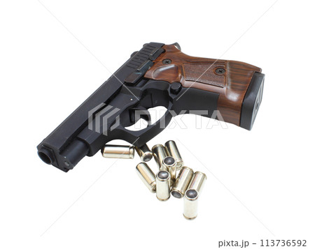 9mm pistol bullets and handgun isolated on white background 9mm pistol bullets and handgun isolated on white background 113736592