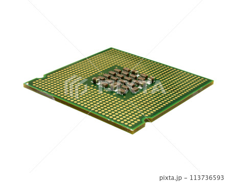 Green CPU processor chip isolated on white background 113736593