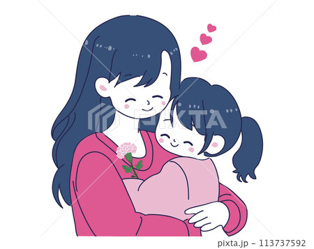 ママと女の子　ぎゅっと抱きしめる　お母さん　大好き 113737592