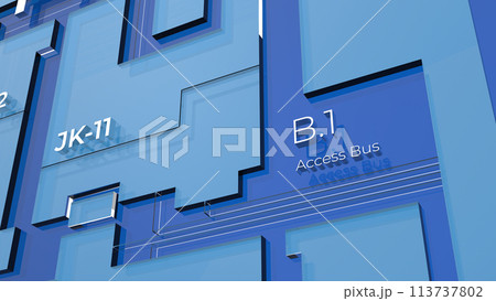 Abstract block diagram of a microchip, futuristic glass tech background Abstract block diagram of a microchip, futuristic glass tech background 113737802