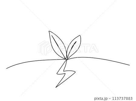 Plant with a sign of power on the roots, one line drawing vector illustration. Plant with a sign of power on the roots, one line drawing vector illustration. 113737883