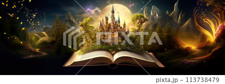 Magic book with fairy tale castle in the...のイラスト素材 [113738479] - PIXTA