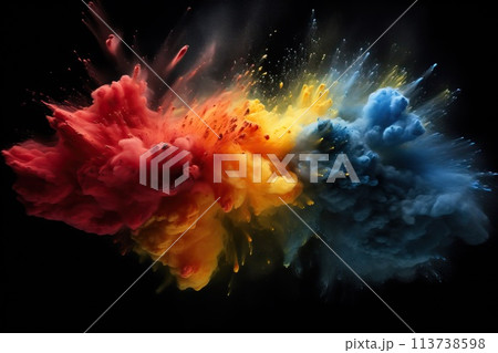 Splash of colored powder on a black background 113738598