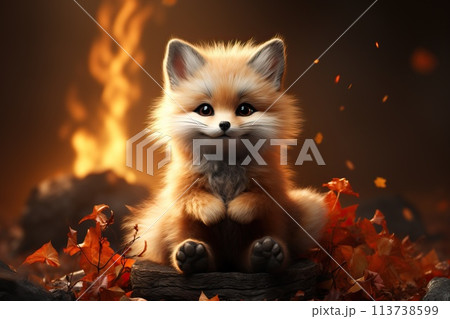 Beautiful cute fox. AI generated. 113738599