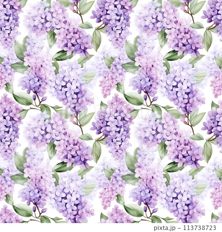 Seamless pattern with watercolor lilac branches. Seamless pattern with watercolor lilac branches. 113738723