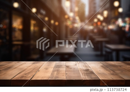 Bar blurred background. Wooden table on cafe. 113738724