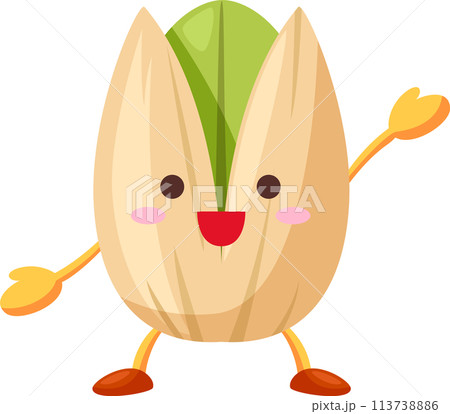 片手をあげるかわいいピスタチオのキャラクター 113738886