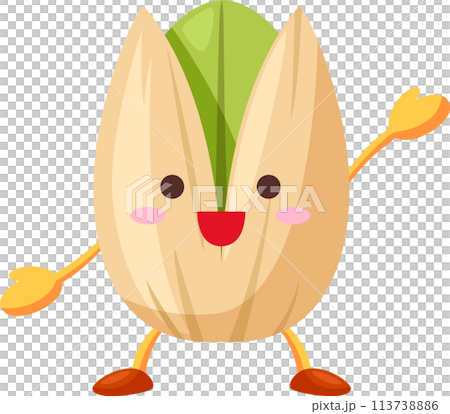 片手をあげるかわいいピスタチオのキャラクター 113738886