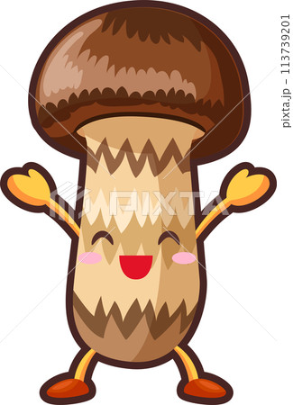 両手を挙げるかわいいマツタケのキャラクターのイラスト 両手を挙げるかわいいマツタケのキャラクターのイラスト 113739201