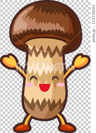 両手を挙げるかわいいマツタケのキャラクターのイラスト 両手を挙げるかわいいマツタケのキャラクターのイラスト 113739201
