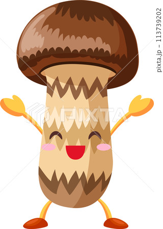 両手を挙げるかわいいマツタケのキャラクターのイラスト 両手を挙げるかわいいマツタケのキャラクターのイラスト 113739202