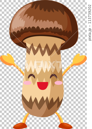 一個可愛的松茸人物舉起雙手的插圖 113739202