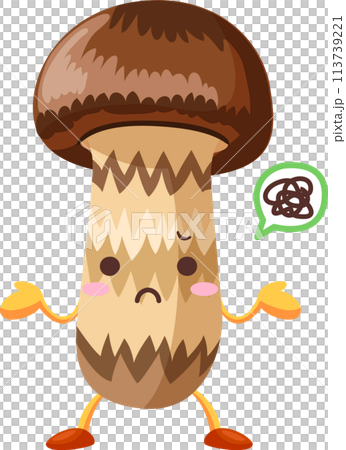 Illustration of a grumpy cute matsutake mushroom character Illustration of a grumpy cute matsutake mushroom character 113739221