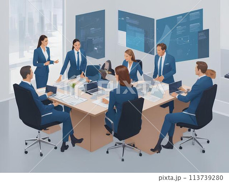 会議室でミーティングするビジネスマン(AI画像) 会議室でミーティングするビジネスマン(AI画像) 113739280