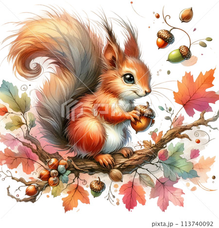 watercolor sketch of a cute red squirrel 113740092