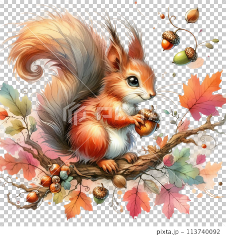 watercolor sketch of a cute red squirrel 113740092
